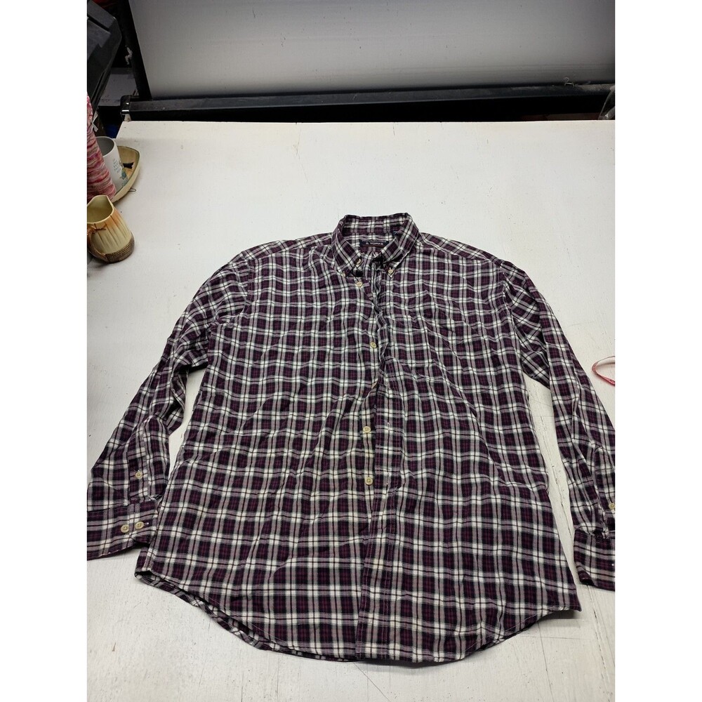 Casuals Roundtree & Yorke Men's L Red/Blue/White Plaid Flannel Cotton Shirt
